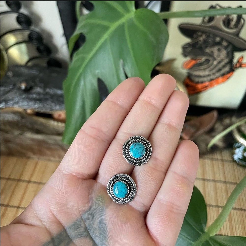 Earrings Turquoise Stone set in Sterling Silver